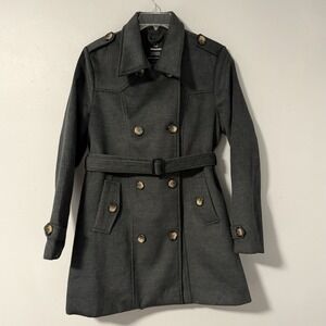 Wantdo Women's Pea‎ Coat Trench Dark Gray Double Breasted Mid Length L